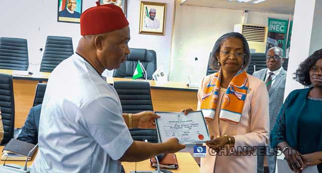 JUST IN: Hope Uzodinma receives certificate of return as Imo Governor-Elect