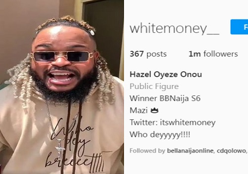 Whitemoney Reaches 1million Followers, Fans On Instagram