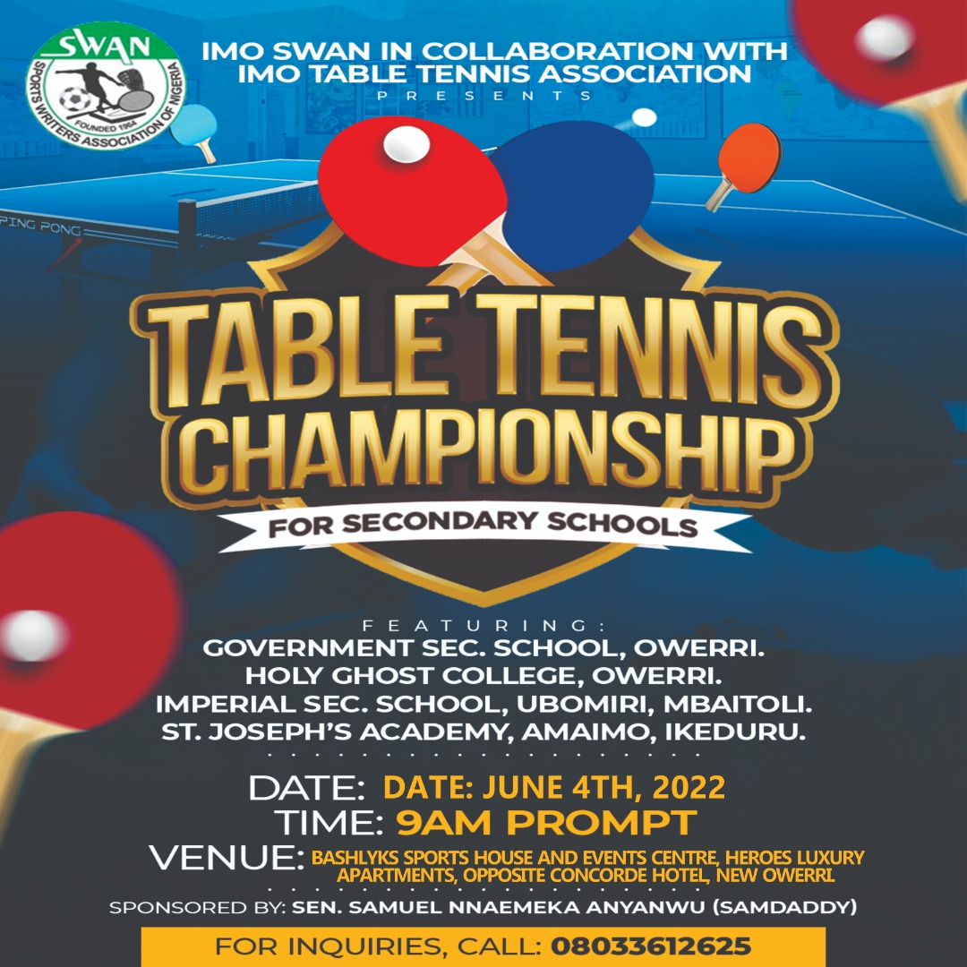 Imo SWAN Set To Hold Secondary Schools Table Tennis Championship