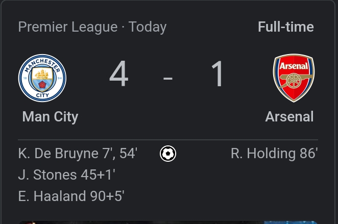 Live Updates: Man. City VS Arsenal 4 – 1