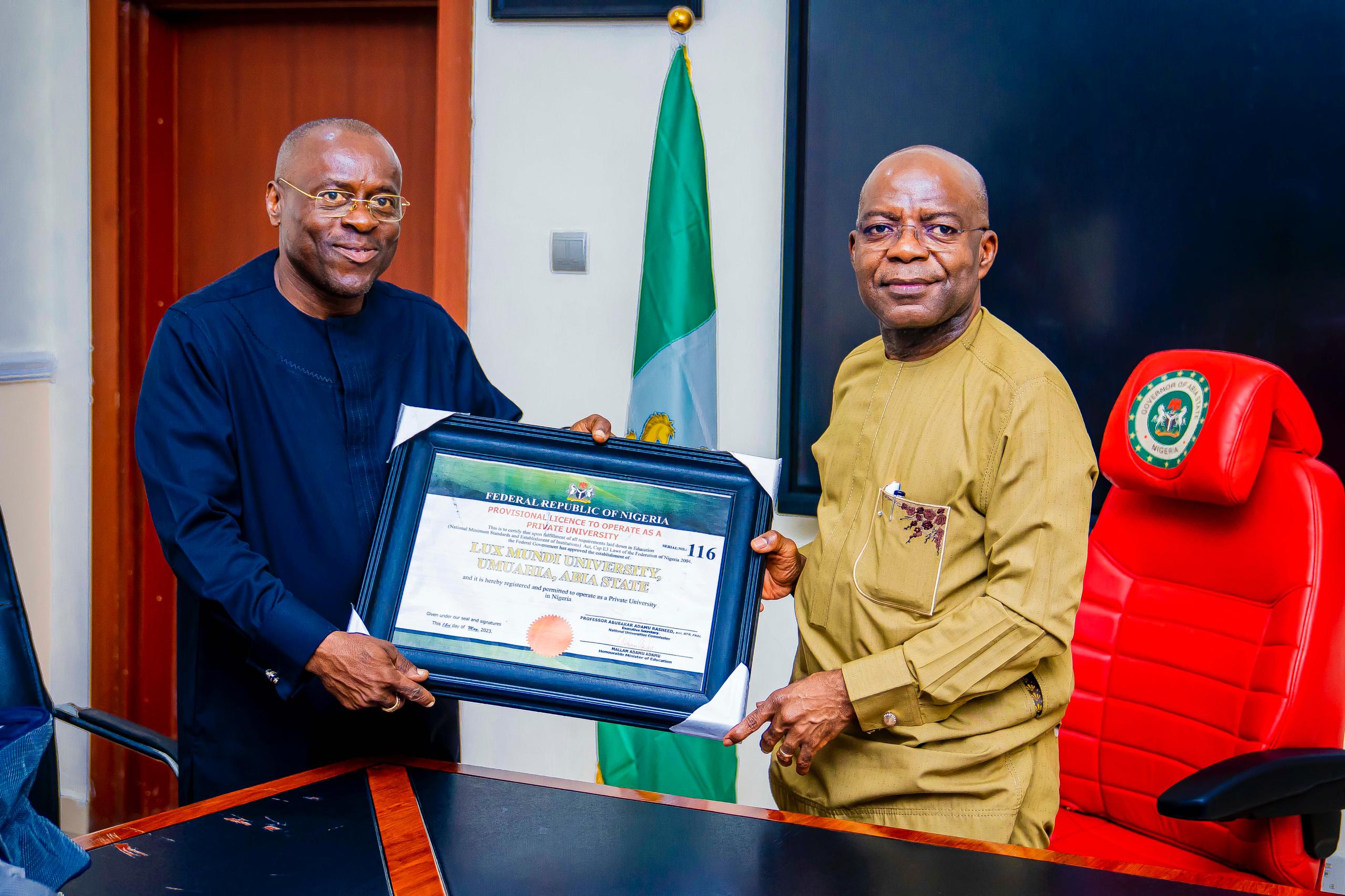 Gov Otti Expressed Willingness To Support Operators Of Private University To Operate In Abia Capital
